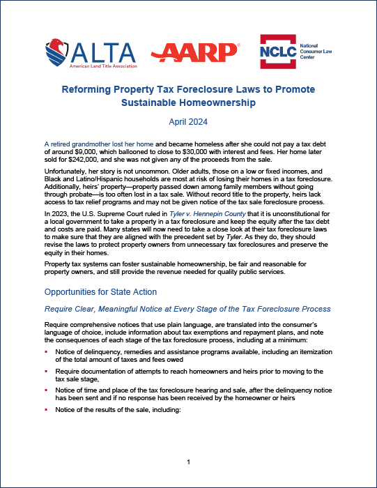Reforming Property Tax Foreclosure Laws to Promote Sustainable Homeownership