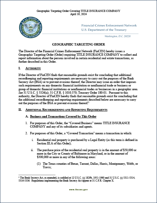 FinCEN GTO