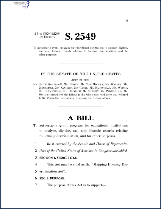 Senate Bill 2549 - Mapping Housing Discrimination Act