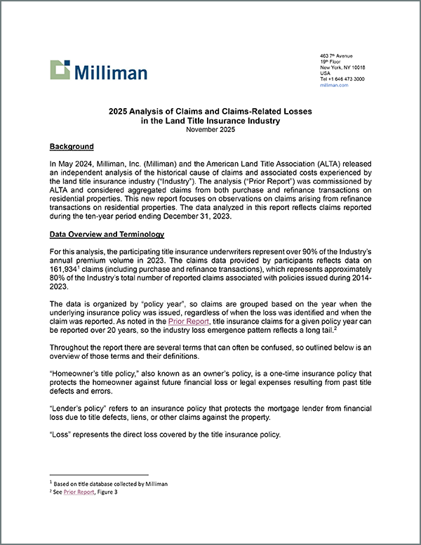 Analysis of Claims Related 2025 Analysis of Claims and Claims-Related Losses in the Land Title Insurance Industry